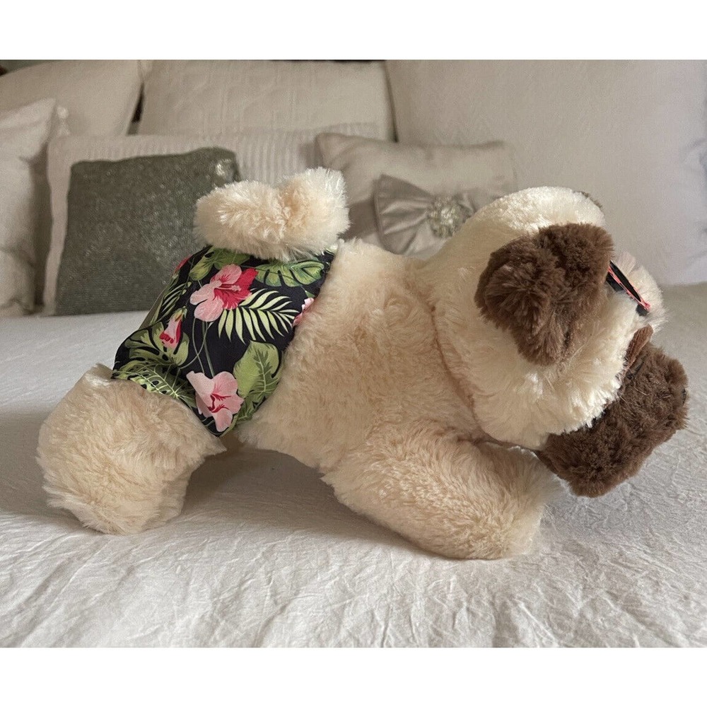 New Plush Brown & Tan Beach Dog Plush 12 inch With Swim Trunks and Shades NWT